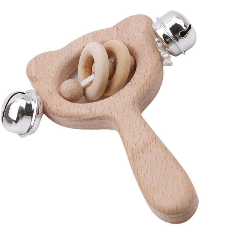 Modern Wooden Rattle Beech Bear Hand Teething Wooden Ring Baby Rattles Play Educational Toys For Kids - BIG FRENCHIES