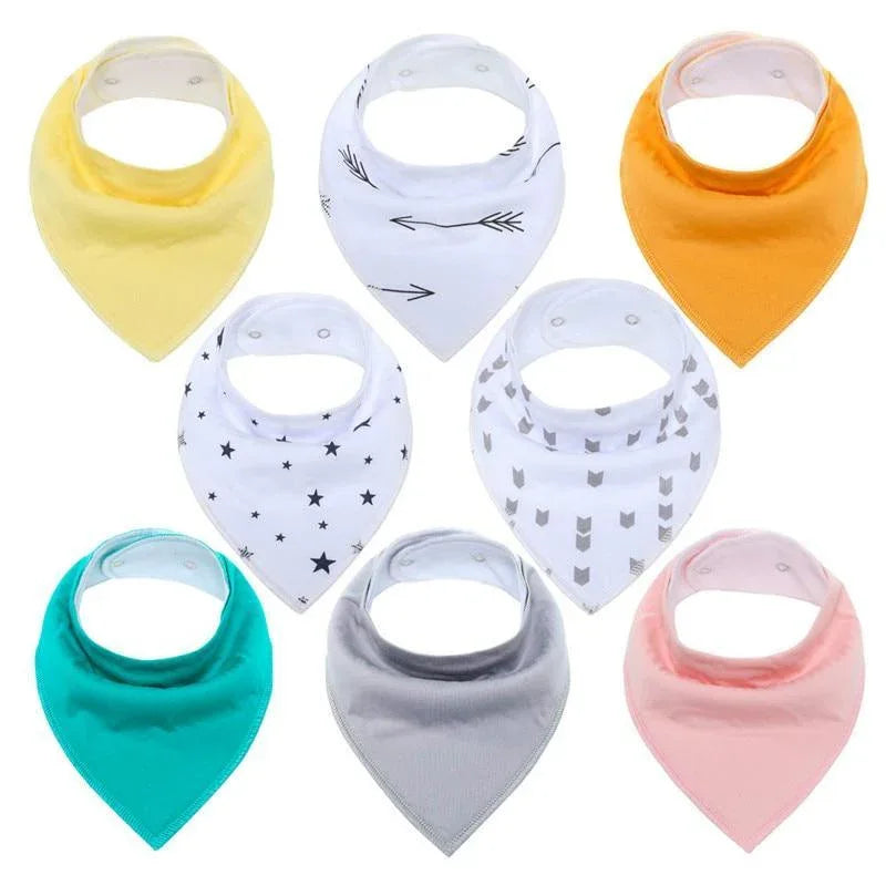 8PCS/SET Comfortable Colorful 100% Organic Cotton Adjustable Snaps Bandana Saliva Bibs For Baby Boys & Girls Kids - BIG FRENCHIES