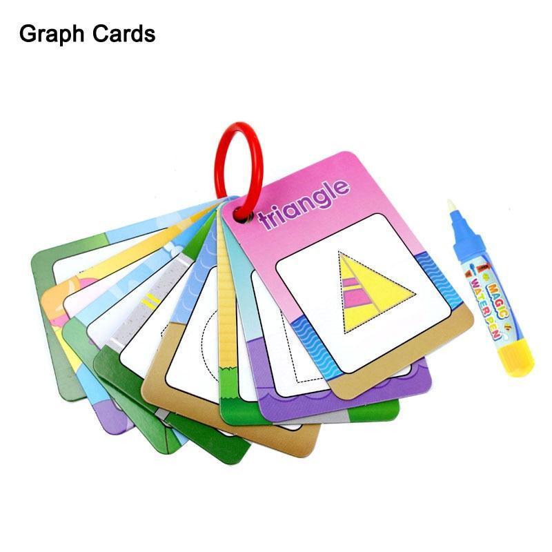 New Magic Doodle Card Water Drawing Card Kids Learn Number/Color/Shape in English 8/10 Pcs with 1 Pcs Water Pen Coloring Toy - BIG FRENCHIES
