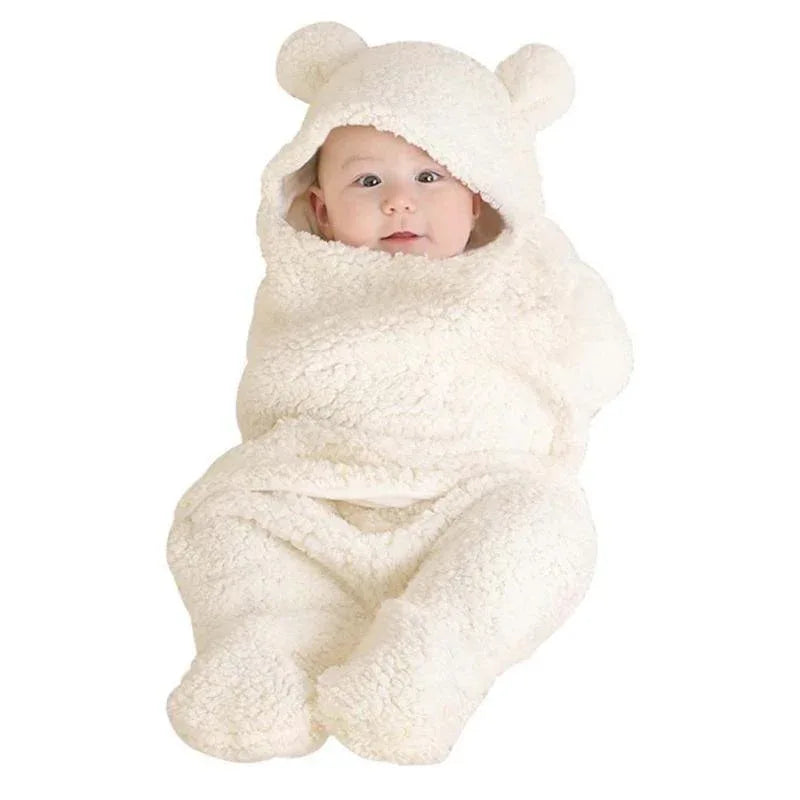 Winter Baby Blanket Cute Cartoon Bear Ears Newborn Swaddle Wrap Warm Unisex Infant Sleeping Bag Soft Envelope Kids Bedding Blanet for Baby - BIG FRENCHIES