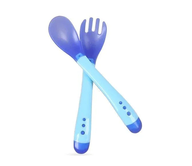 1 Set Children Kids Tableware Temperature Silicone Soft Spoon Fork Cutlery Feeding Dish Infant Boys and Girls Unique Baby Feeding Tool - BIG FRENCHIES