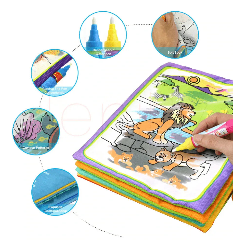 Modern Coloring Magic Water Drawing Book With Pen For Kids and Baby Educational Toy Animals Painting Writing Doodle Cloth Book Kids Drawing Board - BIG FRENCHIES