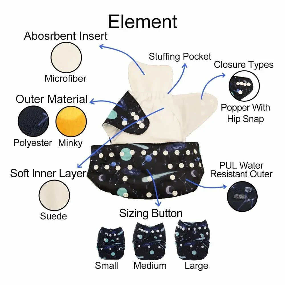 Baby One Size Fits All Reusable Baby Cloth Diaper with Microfiber Insert Diaper For Baby Boys and Baby Girls In Modern New Printed Design - BIG FRENCHIES
