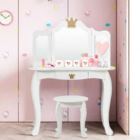 Kids Makeup Dressing Table with Tri-folding Mirror and Stool-Pink