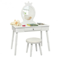 Kids Vanity Makeup Table & Chair Set Make Up Stool-White