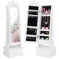 2-in-1 Kids Play Jewelry Armoire with Full Length Mirror and Drawers-Pink