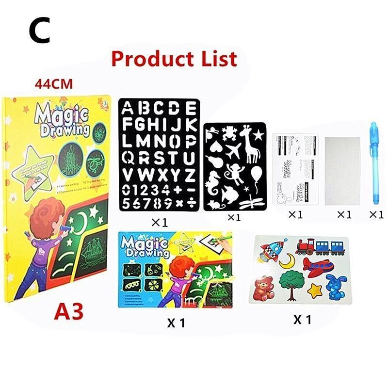 Educational Toy Drawing Board Tablet Graffiti 1pc A4 A3 Led Luminous Magic Raw With Light-fun - BIG FRENCHIES