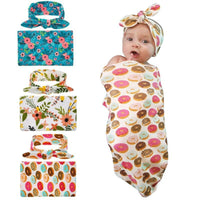 Swaddle Blanket Set Receiving Wrap Props Newborn Infant Boy Girl Headwear Flower Print Romper With Bow - BIG FRENCHIES