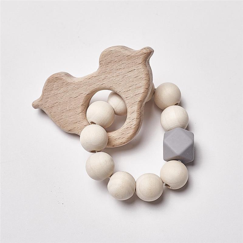Modern Baby Silicone Wooden Nursing Bracelets Wood Teether Silicone Beads Teething Wood Rattles Toys for Baby - BIG FRENCHIES