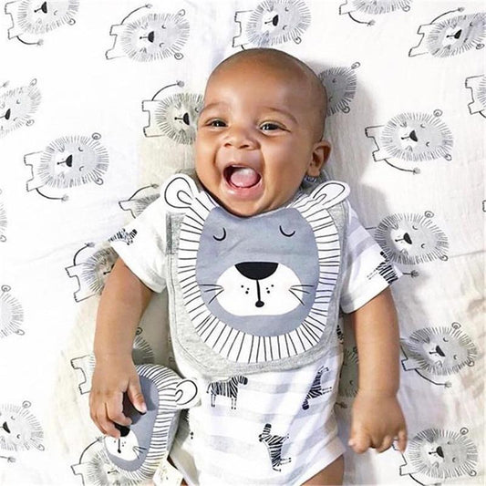 Luxury Cartoon Animal Cotton Printing Snap Button Bib Waterproof Saliva Towel Infant Cloths Feeding Apron For Kids - BIG FRENCHIES