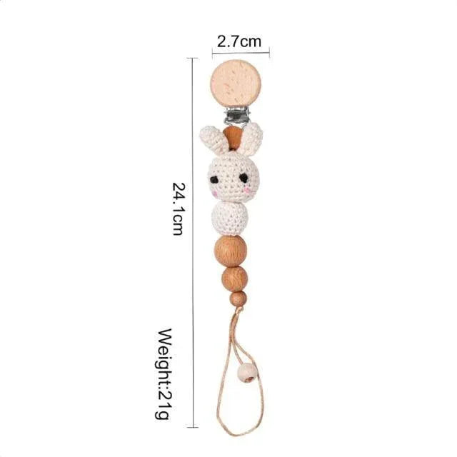 Modern Handmade Pacifier Chain Baby Teething Chains Crochet Rabbit Panda Beads Wooden Clips Wood Tiny Rod For Kids - BIG FRENCHIES