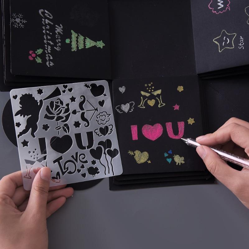 5Pcs/Set Children's Ruler Cutout Painting Template Hand Account Album Theme Lace Ruler Drawing Board Stencil Decoration Tools For Kids Drawing Education Toy - BIG FRENCHIES