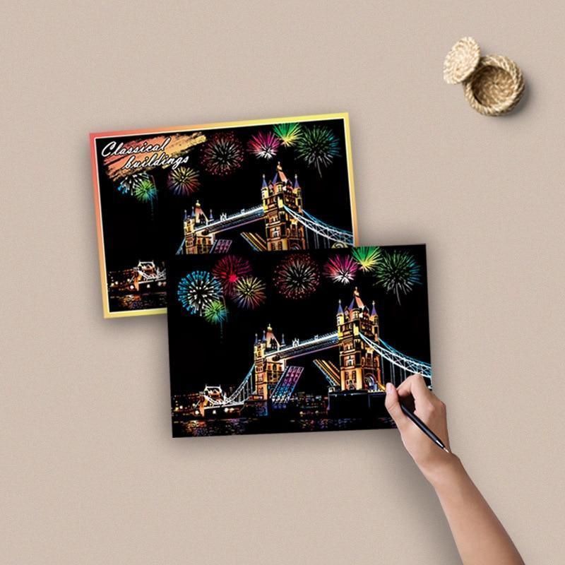 4PCS/SET Magic Colorful A5 Drawing Board Paper Painting Scraping Children Learning Education Toys Painting Doodle Scratch Toys - BIG FRENCHIES