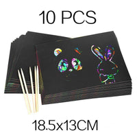 Magic Rainbow Color Scratch Art Paper Card Set With Graffiti Stencil Drawing Board Stick Art Painting Educational Toys - BIG FRENCHIES