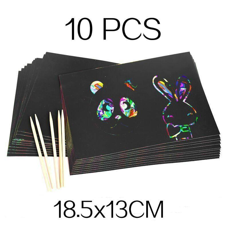 Magic Rainbow Color Scratch Art Paper Card Set With Graffiti Stencil Drawing Board Stick Art Painting Educational Toys - BIG FRENCHIES