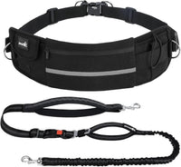 Hands Free Dog Leash Dual Bungee Adjustable Waist Belt Running Walking