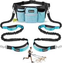 Hands Free Dog Leash Dual Bungee Waist Belt Adjustable Running Walking 2 Dogs