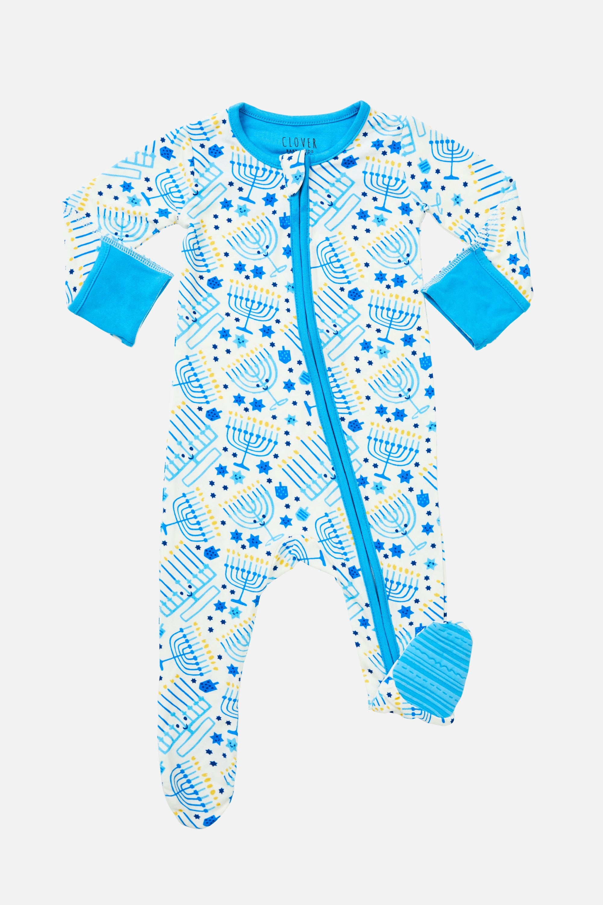 Soft & Stretchy Zipper Footie - Menorahs
