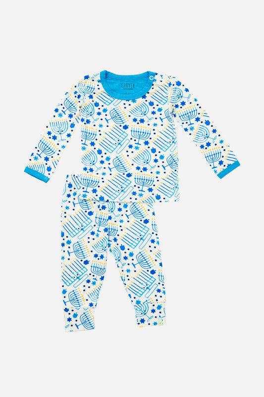 Long Sleeve Pajama Set - Menorahs