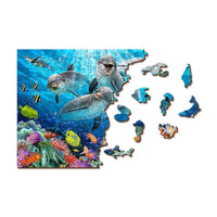 Happy Dolphins 505 Piece Wood Jigsaw Puzzle Wooden City