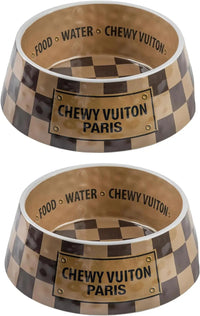 Haute Diggity Dog Chewy Vuiton Dog Bowl Set | BPA-Free, Non-Skid (2-Pack) - BIG FRENCHIES