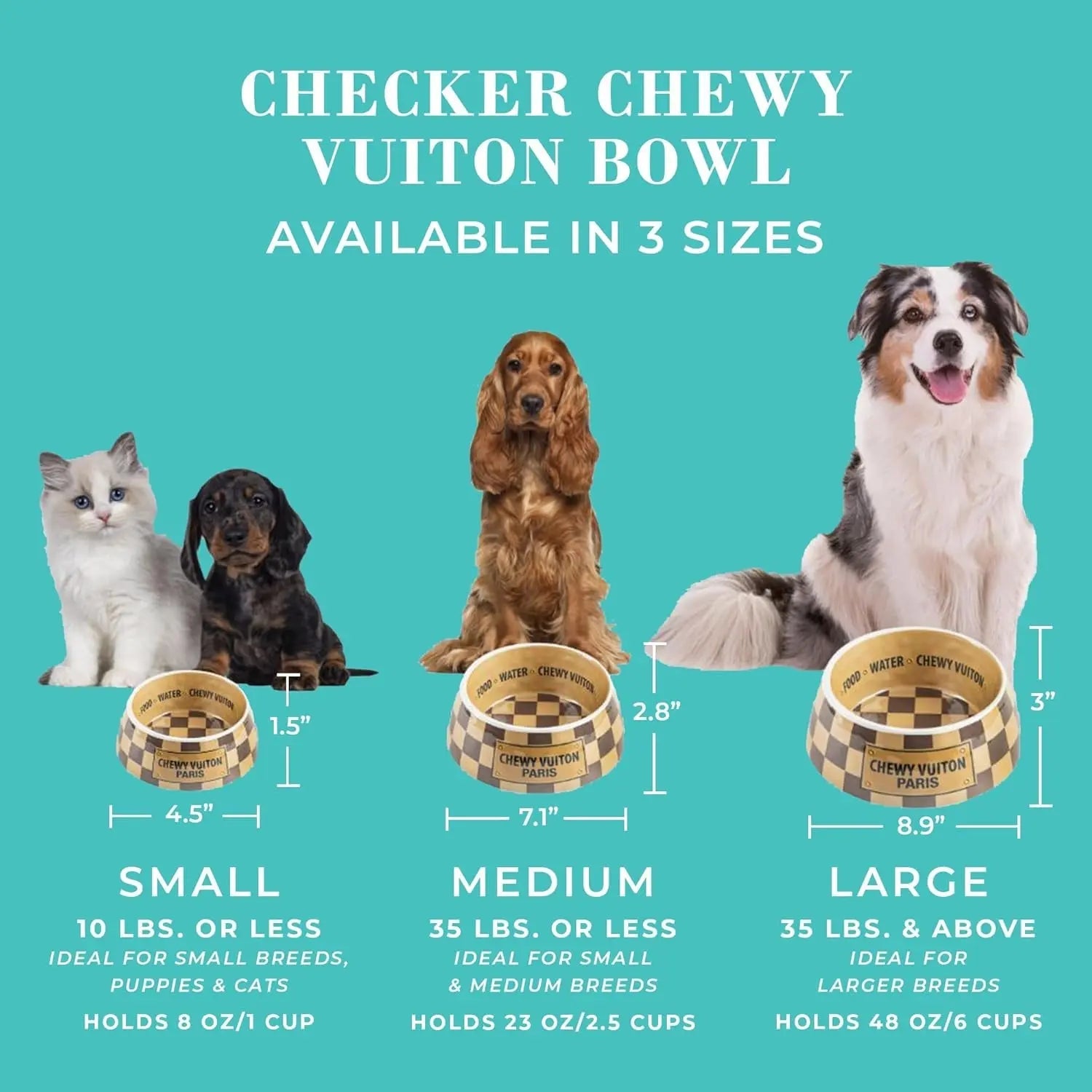 Haute Diggity Dog Chewy Vuiton Dog Bowl Set | BPA-Free, Non-Skid (2-Pack) - BIG FRENCHIES