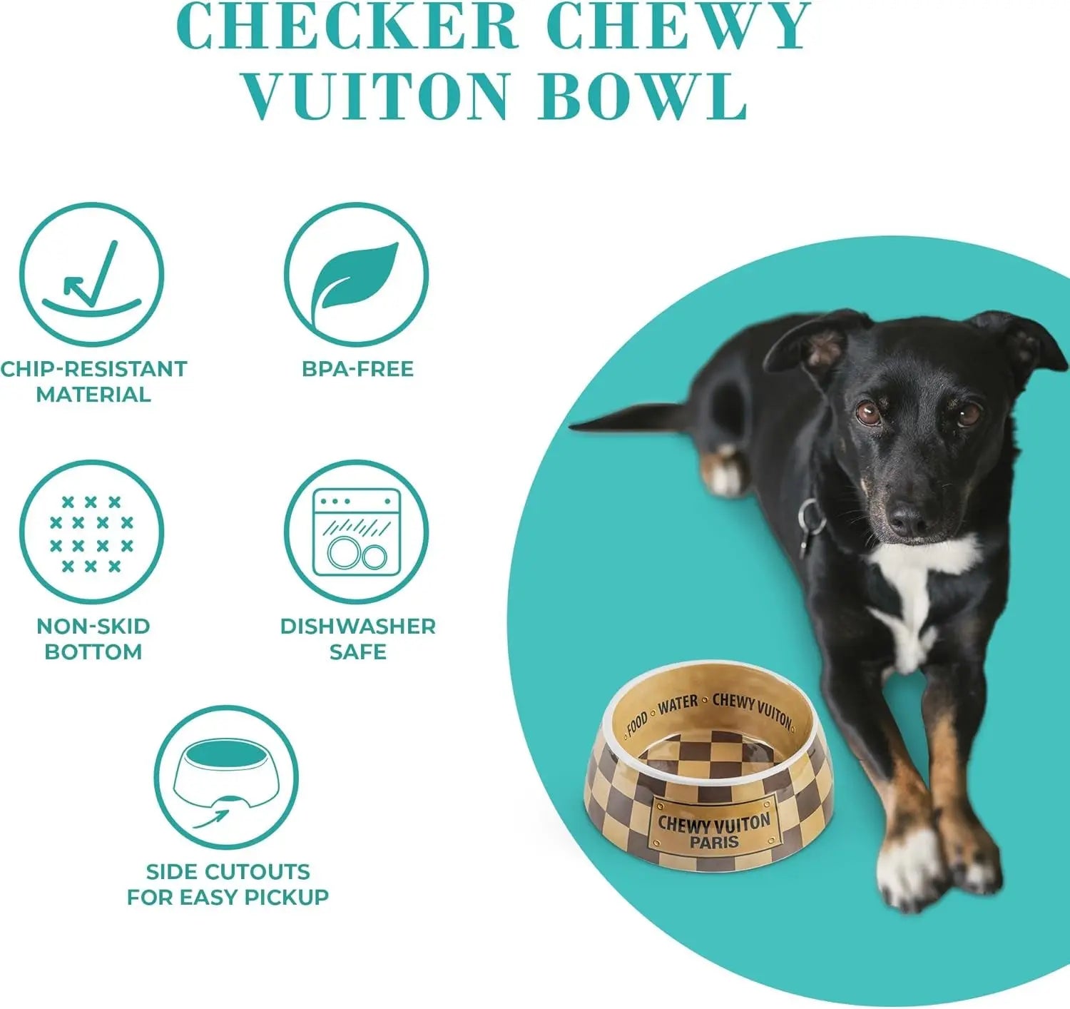 Haute Diggity Dog Chewy Vuiton Dog Bowl Set | BPA-Free, Non-Skid (2-Pack) - BIG FRENCHIES
