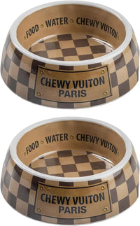 Haute Diggity Dog Chewy Vuiton Dog Bowl Set | BPA-Free, Non-Skid (2-Pack) - BIG FRENCHIES