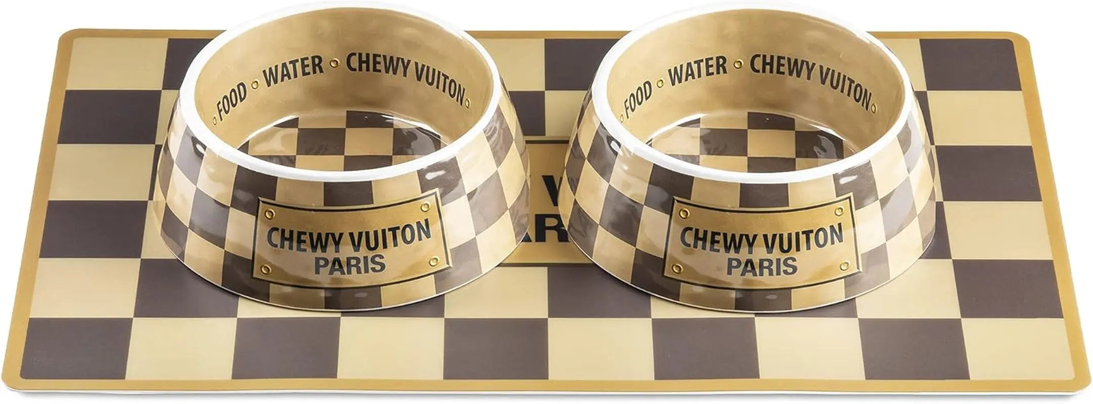 Haute Diggity Dog Chewy Vuiton Dog Bowl Set | BPA-Free, Non-Skid (2-Pack) - BIG FRENCHIES