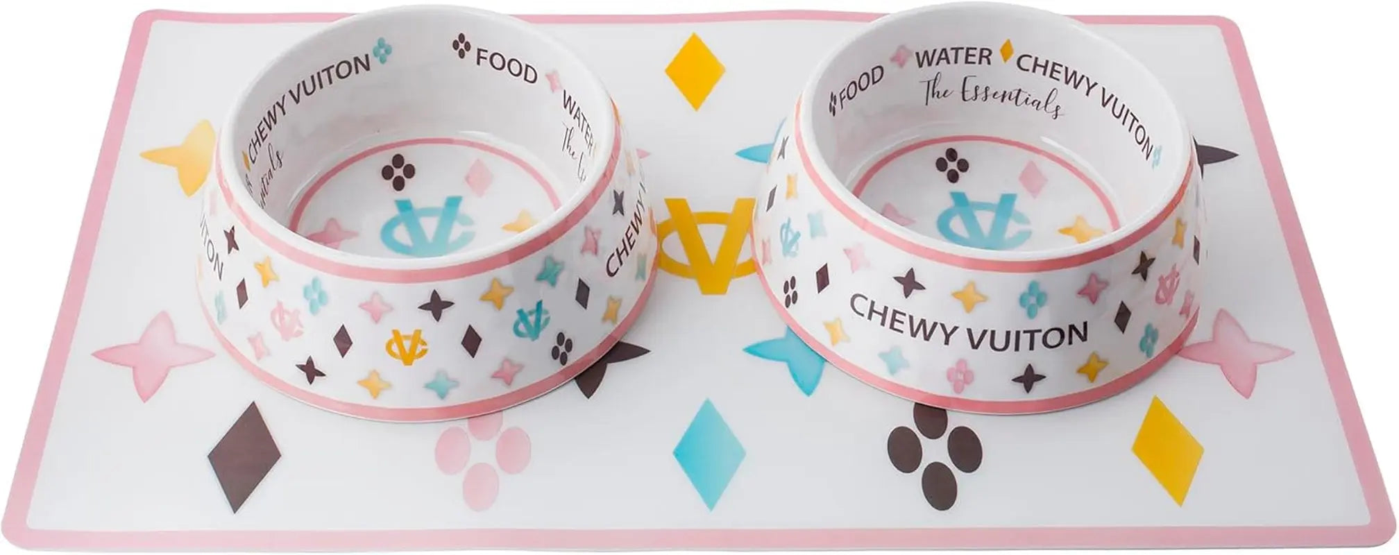 Haute Diggity Dog Chewy Vuiton Dog Bowl Set | BPA-Free, Non-Skid (2-Pack) - BIG FRENCHIES