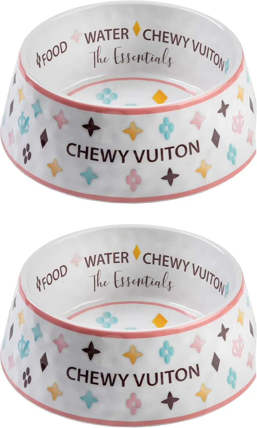 Haute Diggity Dog Chewy Vuiton Dog Bowl Set | BPA-Free, Non-Skid (2-Pack) - BIG FRENCHIES