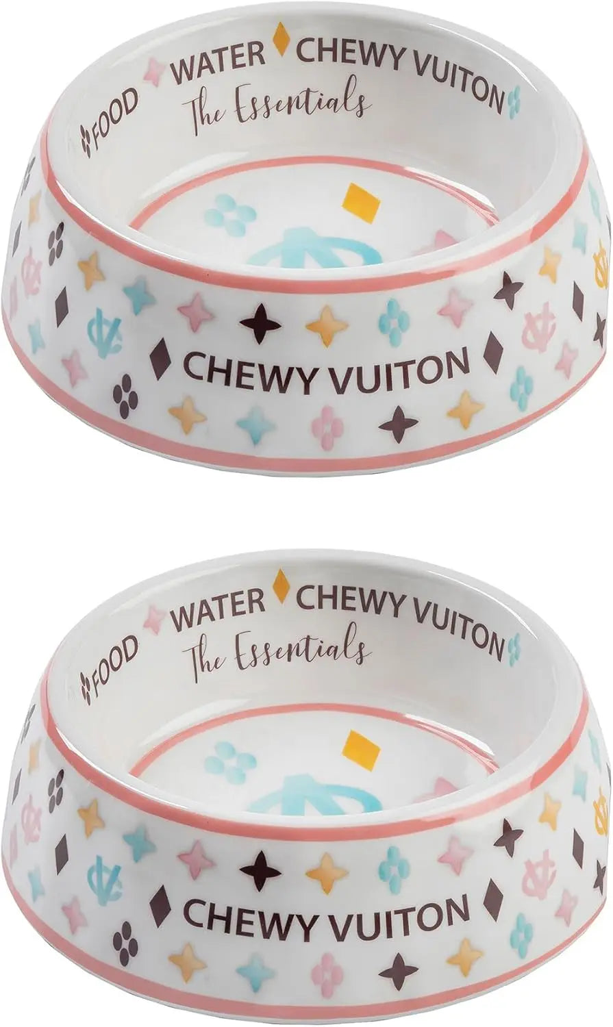 Haute Diggity Dog Chewy Vuiton Dog Bowl Set | BPA-Free, Non-Skid (2-Pack) - BIG FRENCHIES