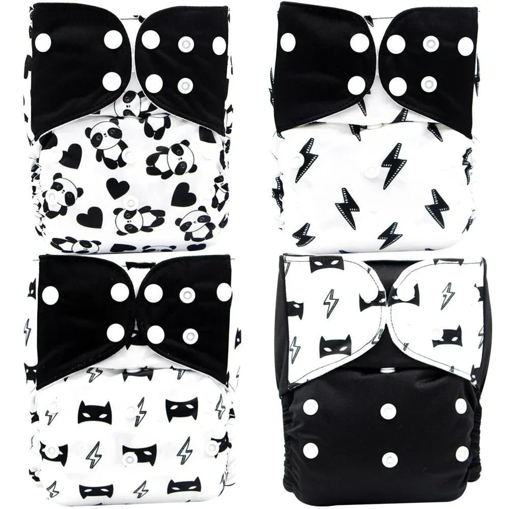 4PCS Set Diaper Cover Washable Diaper Eco-friendly Ecological Adjustable Baby Nappy Reusable Cloth Diapers In Printed Design For Baby and Kids - BIG FRENCHIES