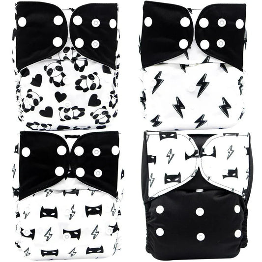 4PCS Set Diaper Cover Washable Diaper Eco-friendly Ecological Adjustable Baby Nappy Reusable Cloth Diapers In Printed Design For Baby and Kids - BIG FRENCHIES