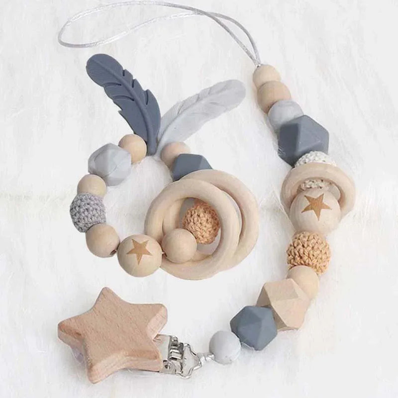 Modern Wood Pacifier Clip Chain Holder Nipples Pacifier Clips Pacifier Teether Teething Toy Cartoo Wooden Bracket For Pacifier For Kids - BIG FRENCHIES