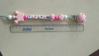 Pink Silicone Personalised Name Baby Pacifier Clips Crochet Beads Silicone Crown Pacifier Chain Holder For Kids and Baby Pacifier - BIG FRENCHIES
