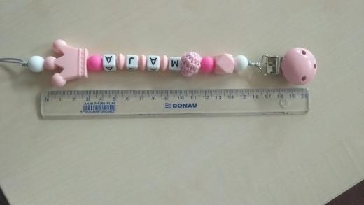 Pink Silicone Personalised Name Baby Pacifier Clips Crochet Beads Silicone Crown Pacifier Chain Holder For Kids and Baby Pacifier - BIG FRENCHIES
