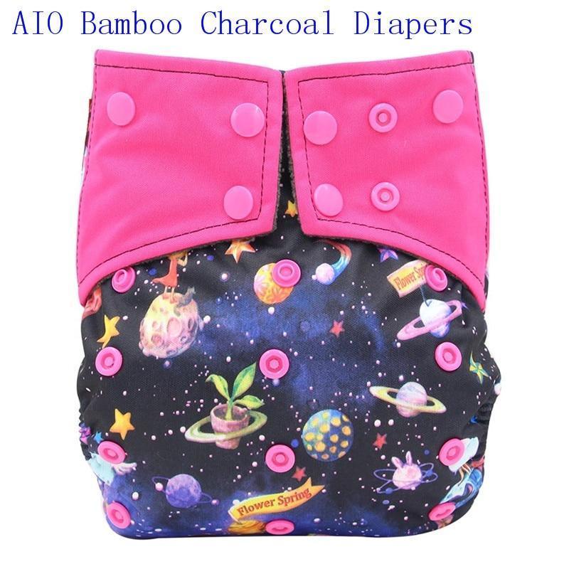 Newborn Cloth Diaper Sewed in Charcoal Bamboo Insert and Suede Pocket Diapers Waterproof Baby Nappies Design for Baby - BIG FRENCHIES