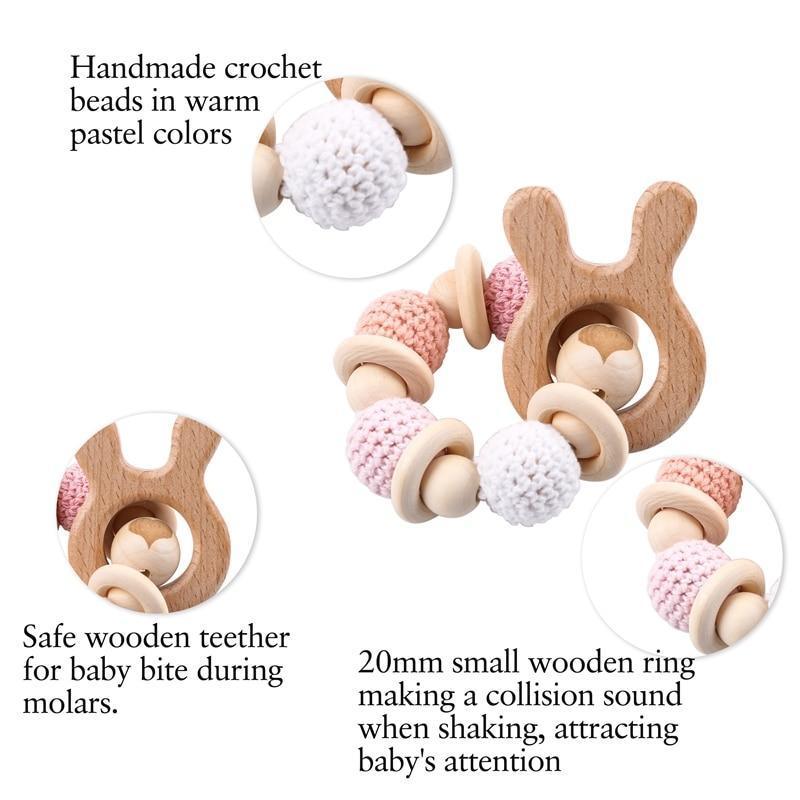 Wooden Teether Hedgehog Crochet Beads Wood Crafts Ring Engraved Bead Baby Teether Wooden Toys For Kids Rattle - BIG FRENCHIES