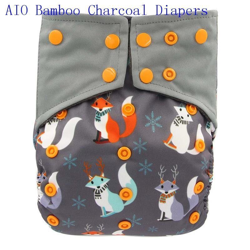 Newborn Cloth Diaper Sewed in Charcoal Bamboo Insert and Suede Pocket Diapers Waterproof Baby Nappies Design for Baby - BIG FRENCHIES