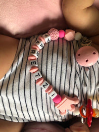 Pink Silicone Personalised Name Baby Pacifier Clips Crochet Beads Silicone Crown Pacifier Chain Holder For Kids and Baby Pacifier - BIG FRENCHIES