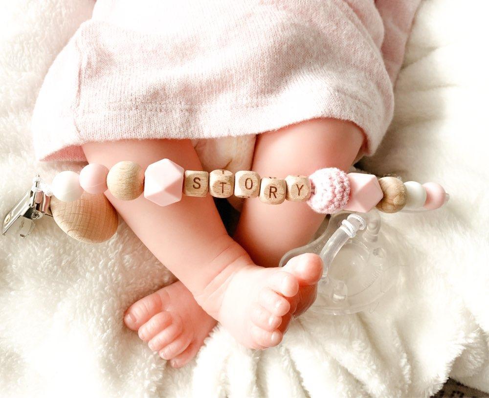 Handmade Personalized Name Silicone Wood Pacifier Clips Safe Teething Chain Baby Teether Clips Holder For Pacifier For Kids - BIG FRENCHIES