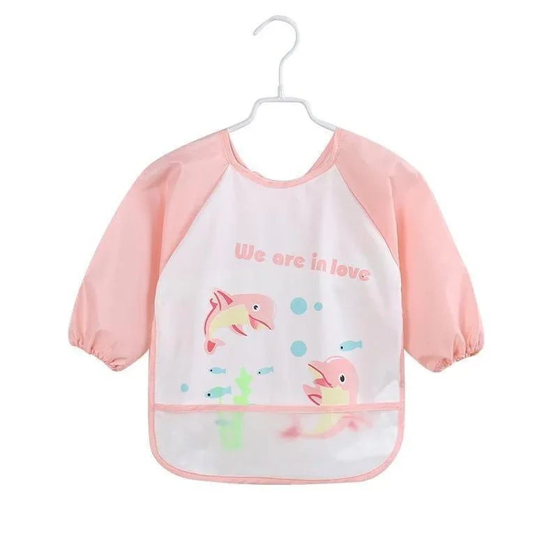 Cute Cartoon Print Baby Waterproof Long Sleeve Apron Children Feeding Smock Bib Baby Accessories - BIG FRENCHIES