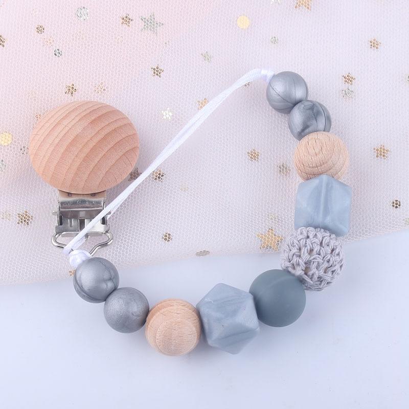Modern Handmade Chain Wooden Holder For Pacifier Clips Leash Strap Nipple Holder For Infant Feeding For Baby - BIG FRENCHIES