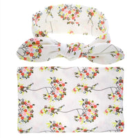 Elegant Colorful Baby Swaddle Wrap Newborn Infant Receiving Blanket Headwear Flower Print Towels With Bow - BIG FRENCHIES