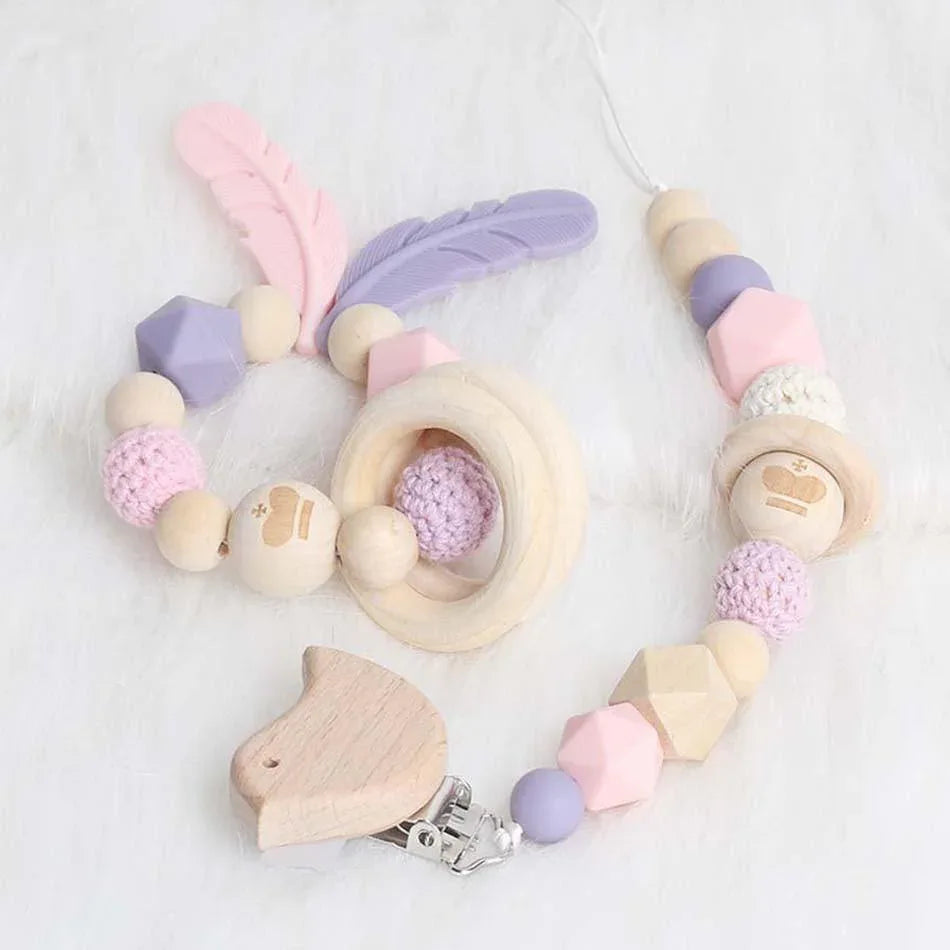 Modern Wood Pacifier Clip Chain Holder Nipples Pacifier Clips Pacifier Teether Teething Toy Cartoo Wooden Bracket For Pacifier For Kids - BIG FRENCHIES