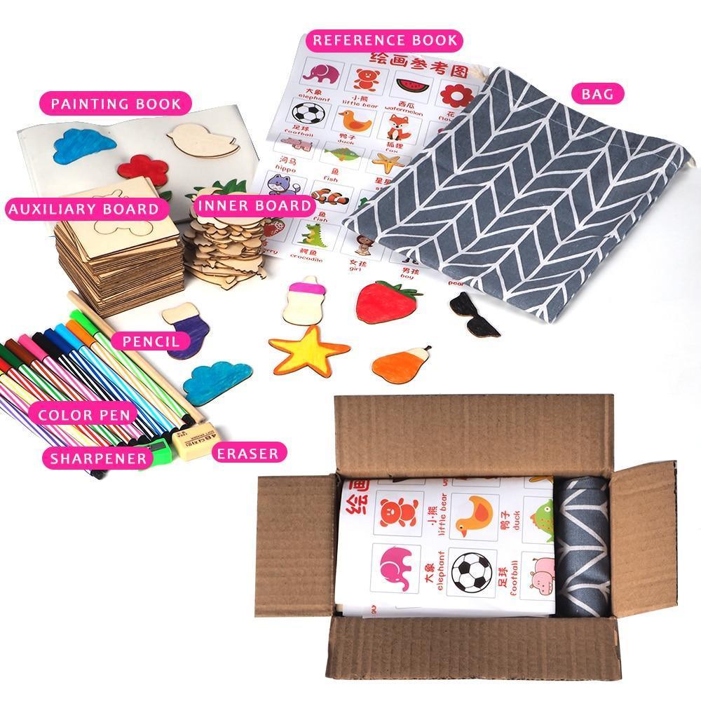 100Pcs Baby Wooden Drawing Toys Painting Stencil Templates Coloring Board Children Creative Doodles Early Learning Education Toy - BIG FRENCHIES