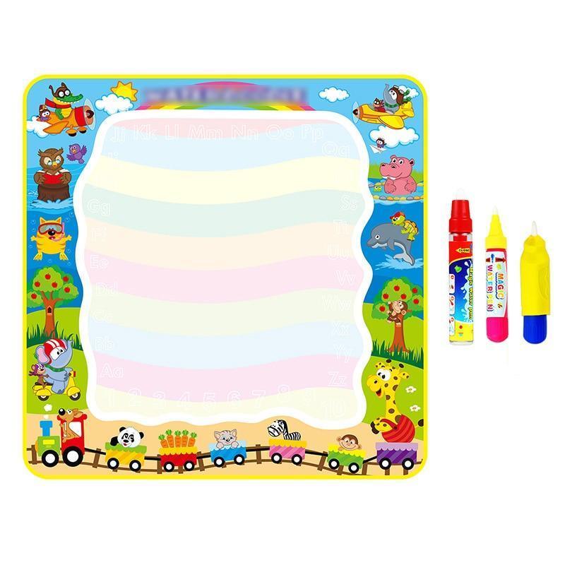 Coolplay 100x100cm Magic Water Drawing Mat Doodle Mat & 4 Drawing Pens & 1 Stamps Set Painting Board Educational Toys for Kids - BIG FRENCHIES