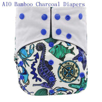 Newborn Cloth Diaper Sewed in Charcoal Bamboo Insert and Suede Pocket Diapers Waterproof Baby Nappies Design for Baby - BIG FRENCHIES
