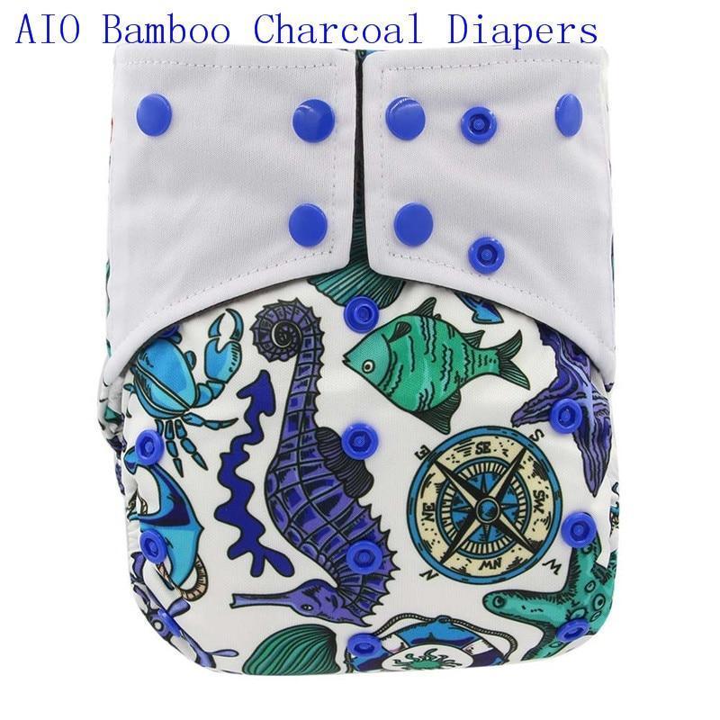 Newborn Cloth Diaper Sewed in Charcoal Bamboo Insert and Suede Pocket Diapers Waterproof Baby Nappies Design for Baby - BIG FRENCHIES